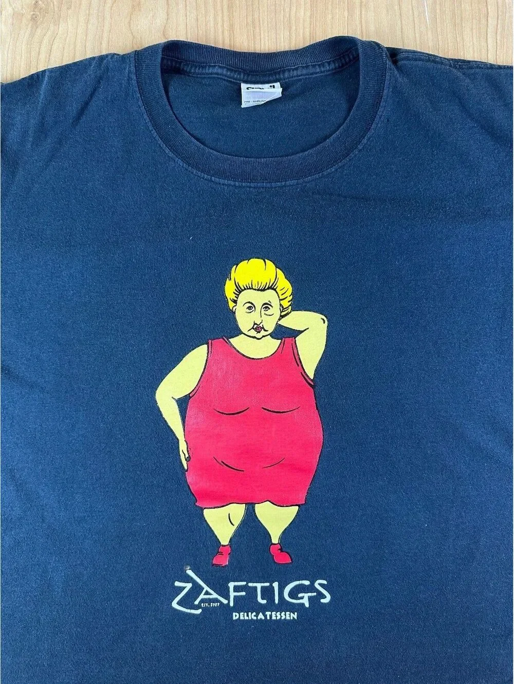 Vintage 90s Zaftigs Delicatessan tshirt xlarge cartoon woman massachusetts